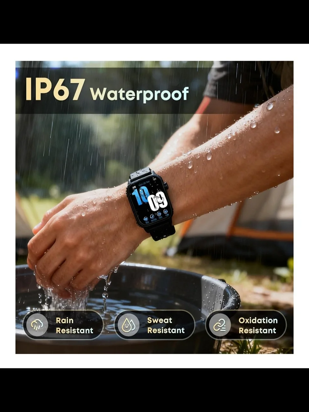Smart Fitness Watch with Black Silicone Band